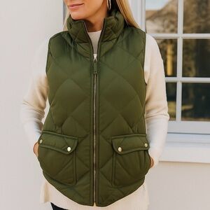 Woolrich Duck Down Quilted Puffer Vest Olive Green Sporty Casual Size Small